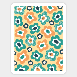 Funky Floral Pattern in Charcoal, Teal, Orange and Yellow Sticker